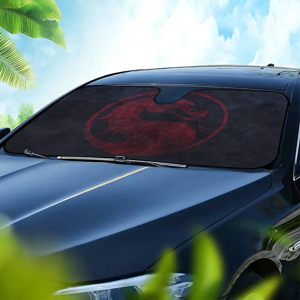 M-Mortal K-KombatS LOGO سيارة الشمس الظل نافذة أمامية ظلة لمعظم سيارات السيدان SUV كتل ماكس الأشعة فوق البنفسجية إبقاء سيارتك باردة