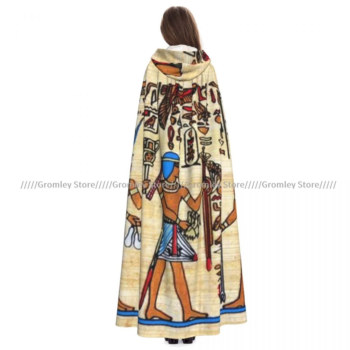 

Medieval Halloween Cosplay Cloak Hooded Coat Egyptian Papyrus Cape Coat Long Trench Costume Wizard Cloak