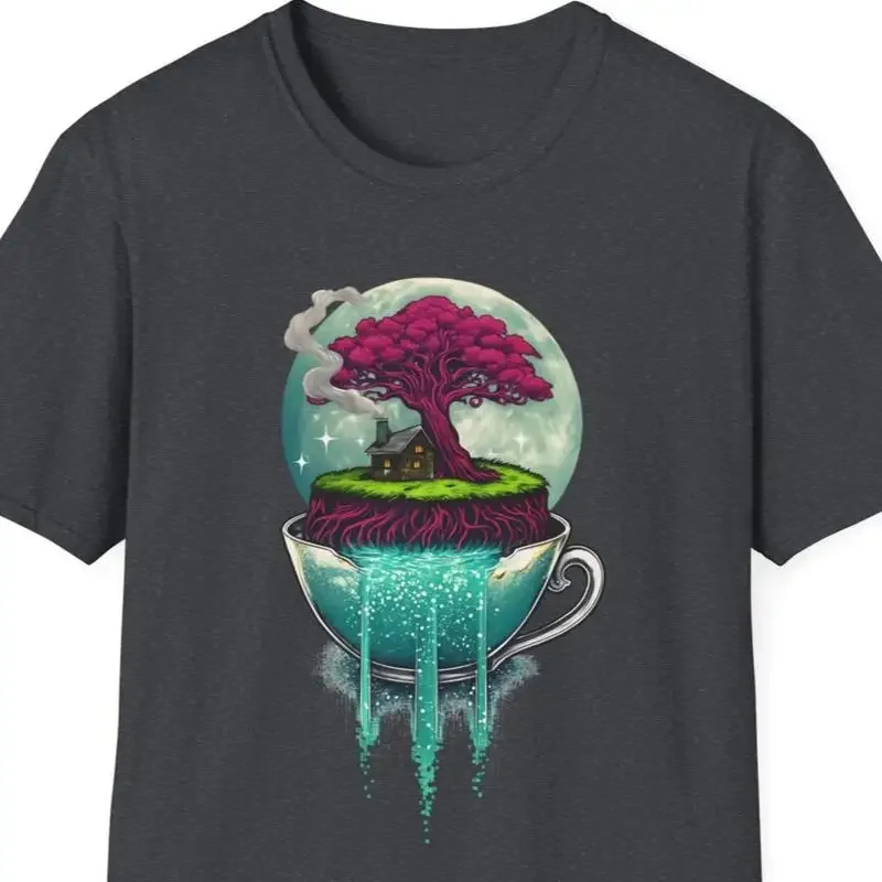 Teacup Island House w Waterfalls Full Moon T Shirt Nature Lovers