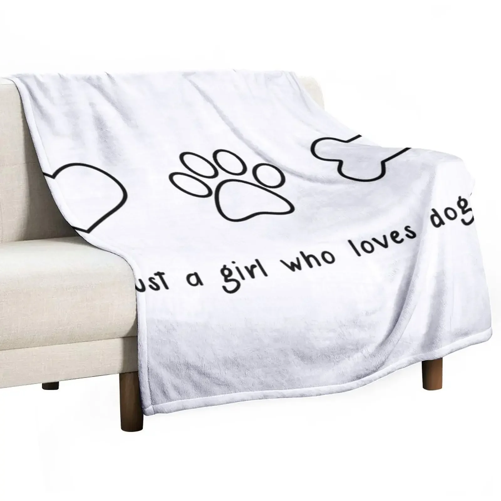 

I'm Just A Girl Who Loves Dogs - Heart, Paw Print, Dog Bone - On White Throw Blanket Giant Sofa valentine gift ideas Blankets