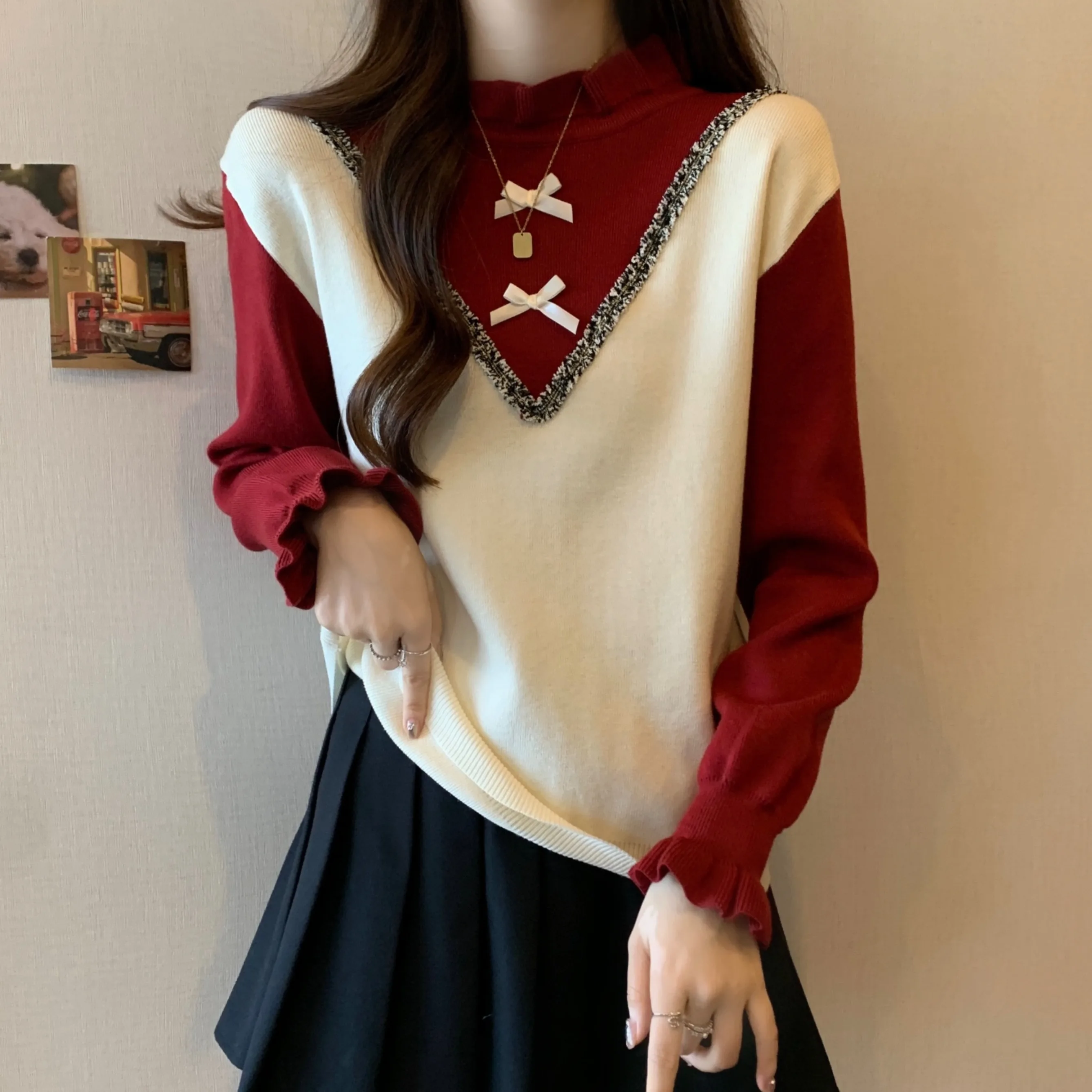 

High-End plus Size Women's Faionable Color Blo Knitwear Slimming Trendy Sweater Autumn Winter New Arrival Top Women