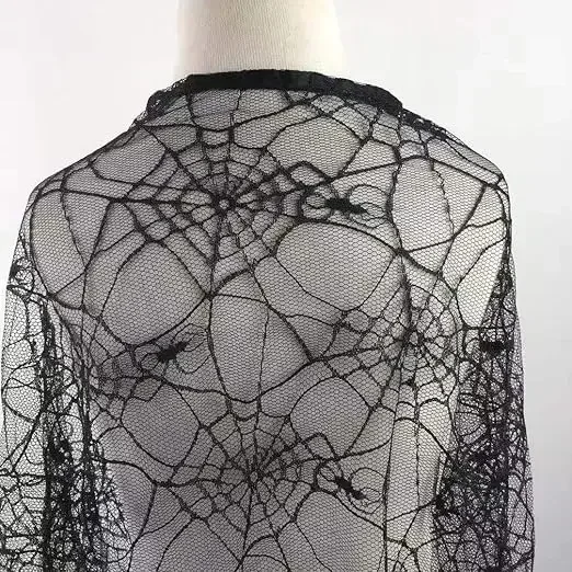 Carnavalskostuum Halloween Spinneweb Spider Mesh Cape Mantel Volwassen Kind Gothic Horror Robe Terror Outfit Mannen Vrouwen Kinderen Zwart Kant