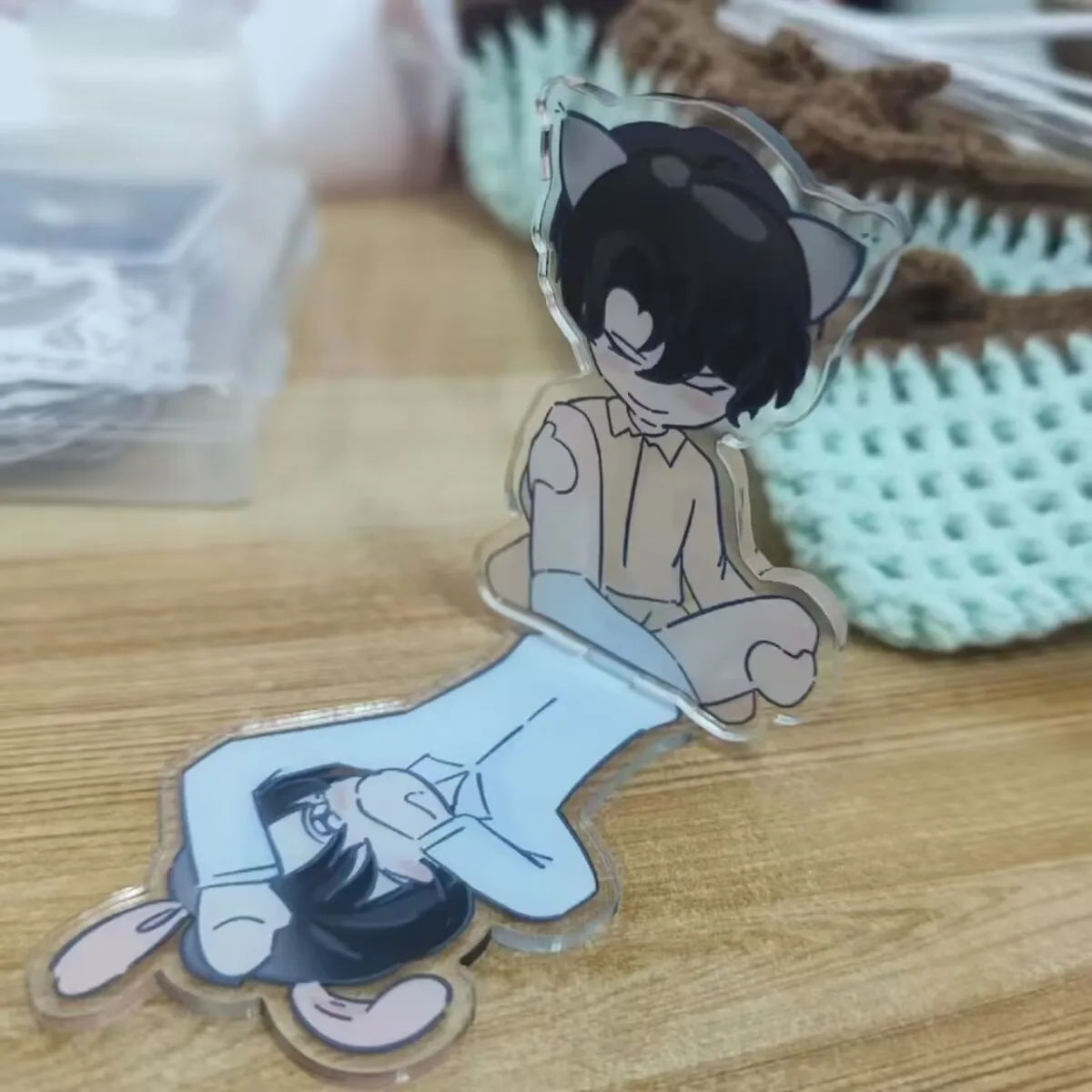 Coveting، تمثال أكريليك كرتوني ذاتي الصنع من Jiang Heng وLi Pei'en من شخصيات Q على طراز، يتميز بزوجين الذئب والأرانب