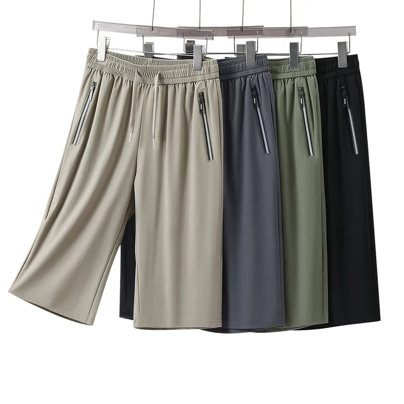Ice Silk Cropped Pants Men's Summer Thin Straight Pants Loose Wide-leg Casual Sports Shorts
