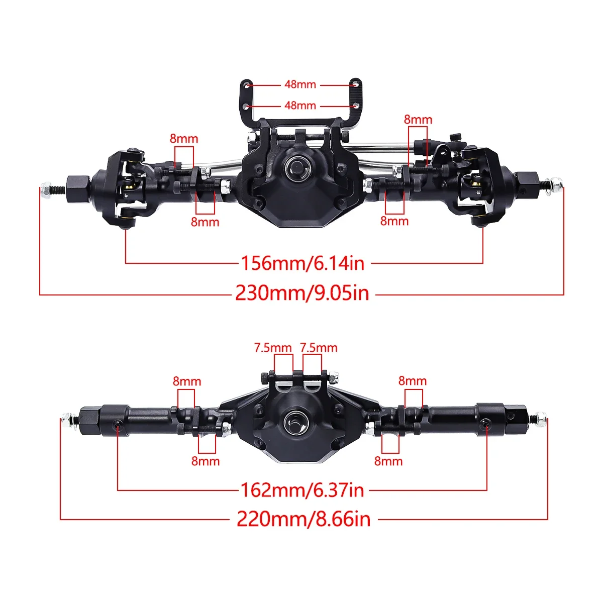 SCX10 II CNC Aluminum Front Rear Axle Straight Complete Axles Set For 1/10 Axial SCX10 II 90046 90047 RC Crawler Upgrade Parts