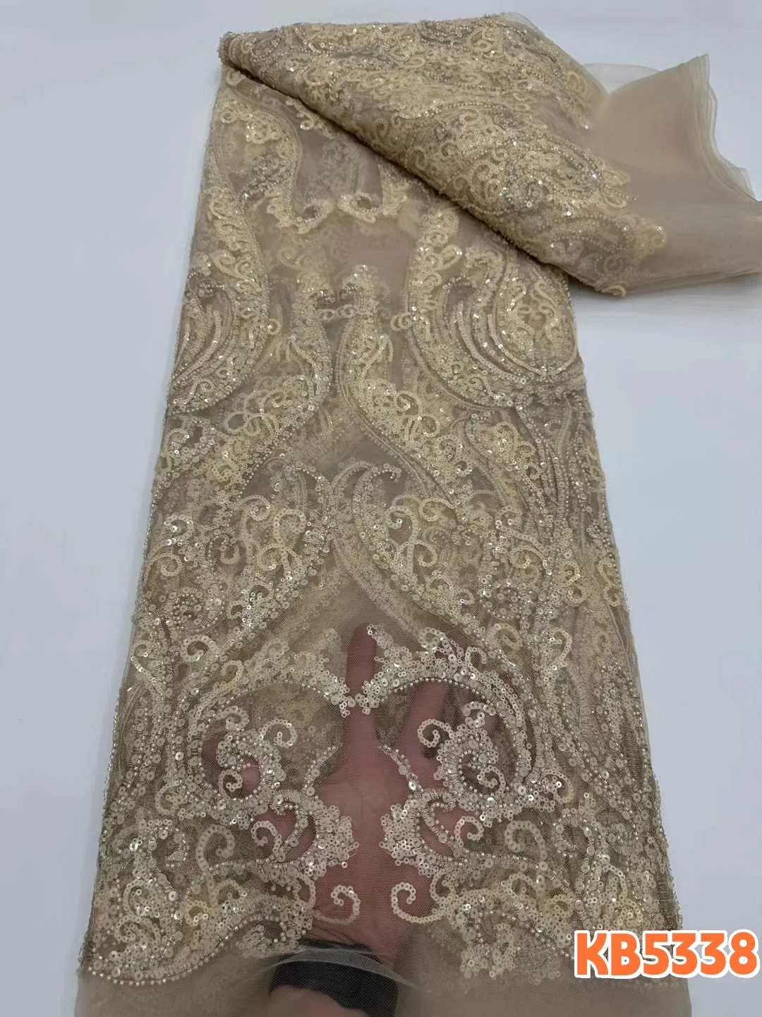 5 Iarde di Tessuto in Pizzo Africano con Paillettes 2024, Alta Qualità, Viola Lilla, Ricamo con Perline, Pizzo Francese in Rete con Paillettes per Cucito KB5338