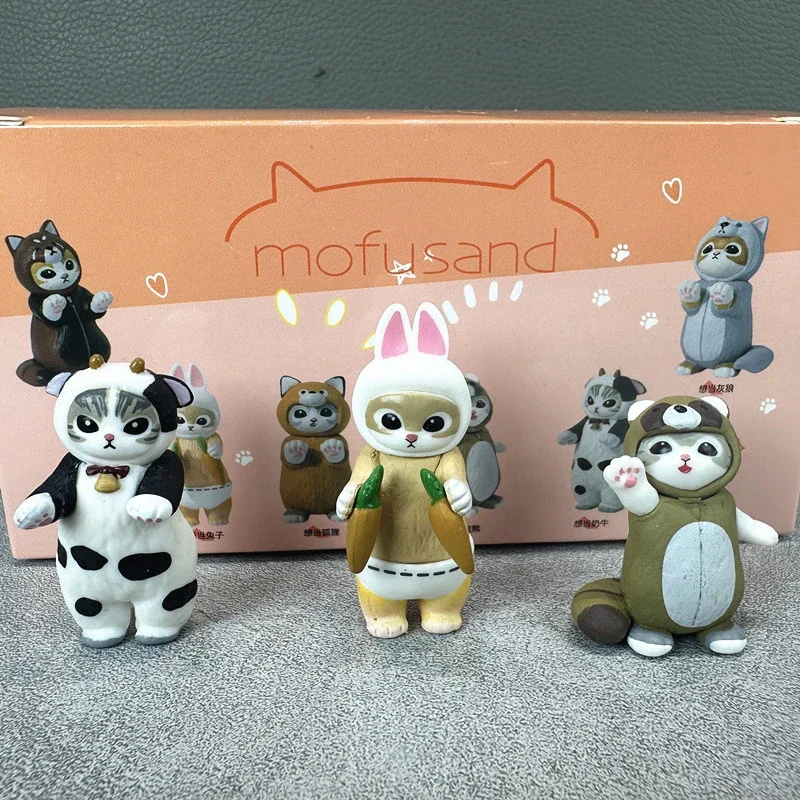 Mofusand gatos fingir raposa roupas caixa cega brinquedos bonito figuras de ação gatinho boneca brinquedos decoração desktop crianças presentes