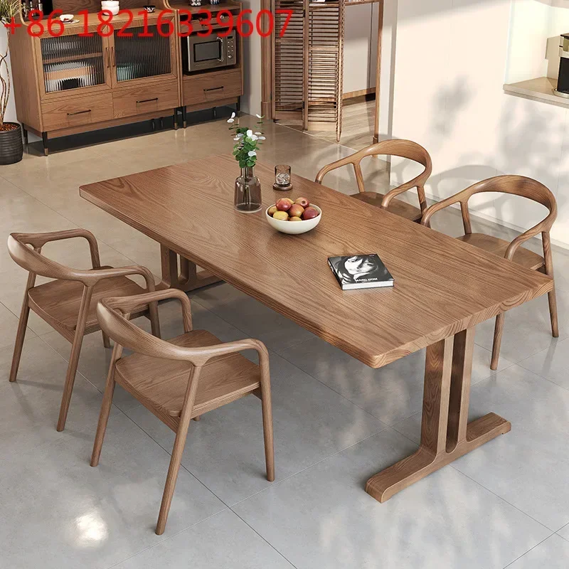 TAO Nordic simple solid wood homestay, living room, log-style ash wood dining table, desk, and office integrated