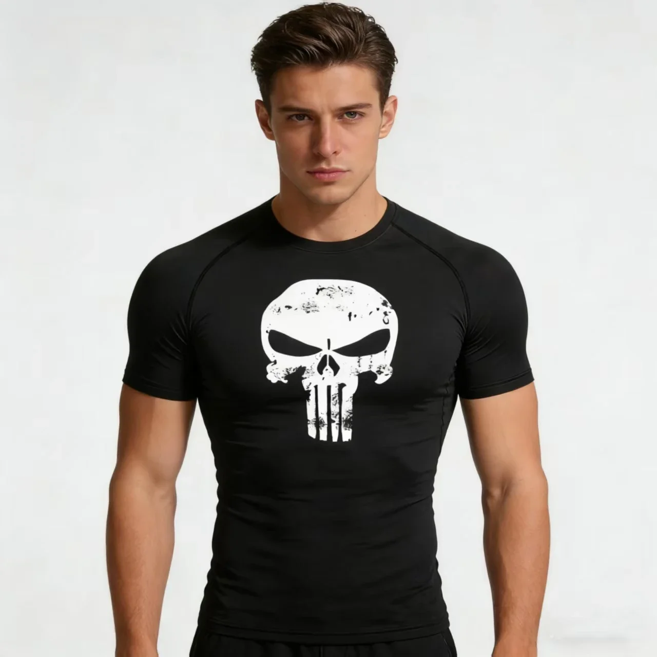 Camisas de compresión con estampado de calavera para hombre, camisetas deportivas atléticas de secado rápido para gimnasio, entrenamiento, correr, camisetas de manga corta con protección contra sarpullidos