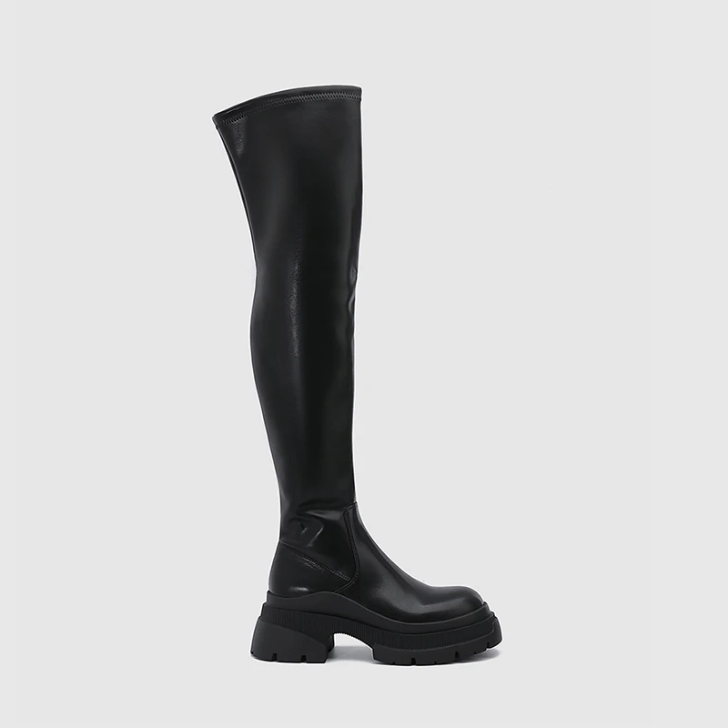 Brand Women Shoes 2023 Autumn Winter Fashion Round Toe Women\'s Over-the-Knee Boots Height-increasing Slimming Black High Boots