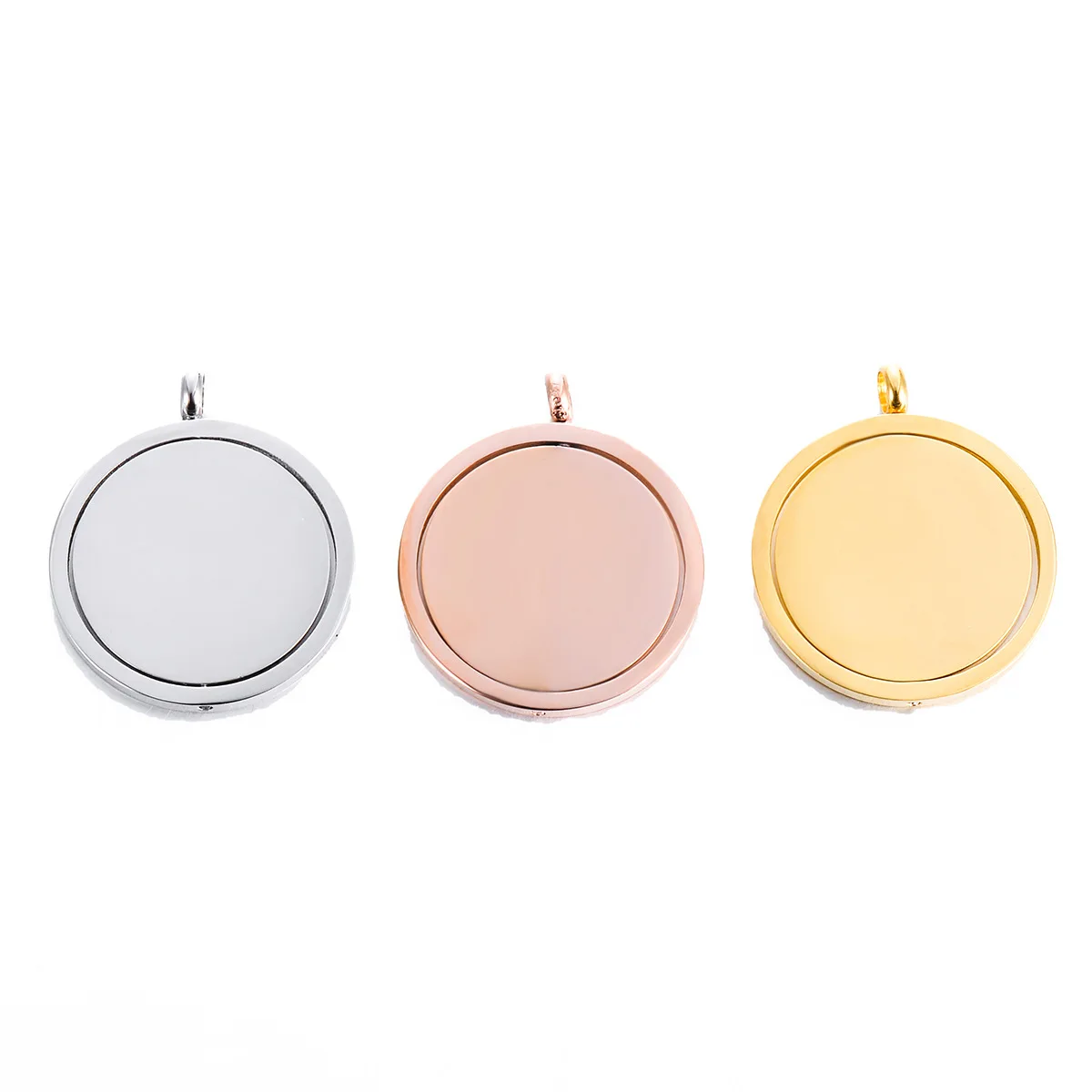 Stainless Steel Round Pendant Blank To Record Rotatable Metal Circle Tag Charm For Necklace Mirror Polished Wholesale 10pcs