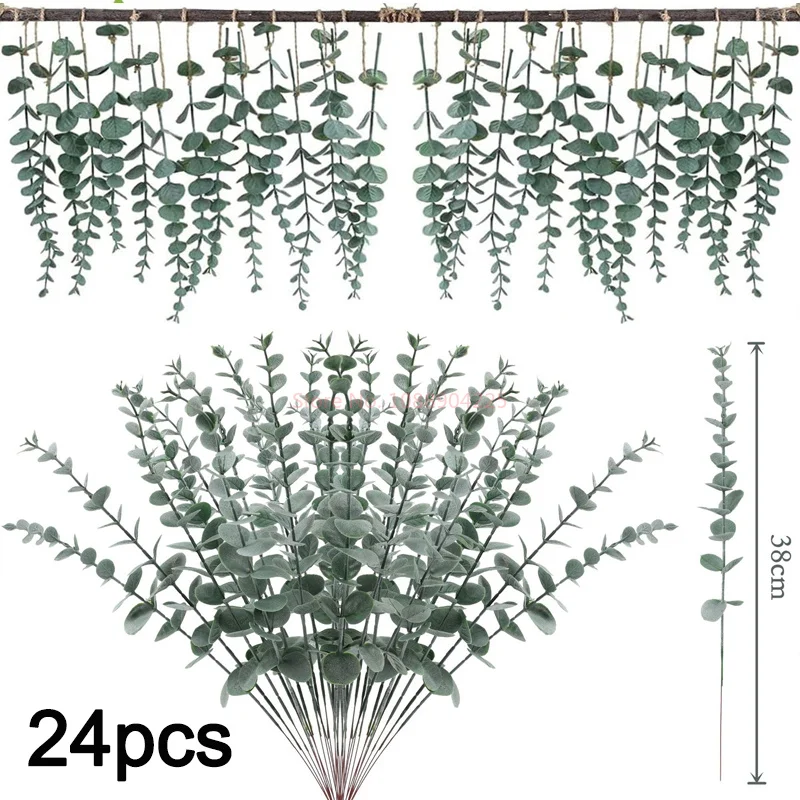 

24pcs simulation of eucalyptus artificial green plants, eucalyptus leaves, plastic flowers for home decoration