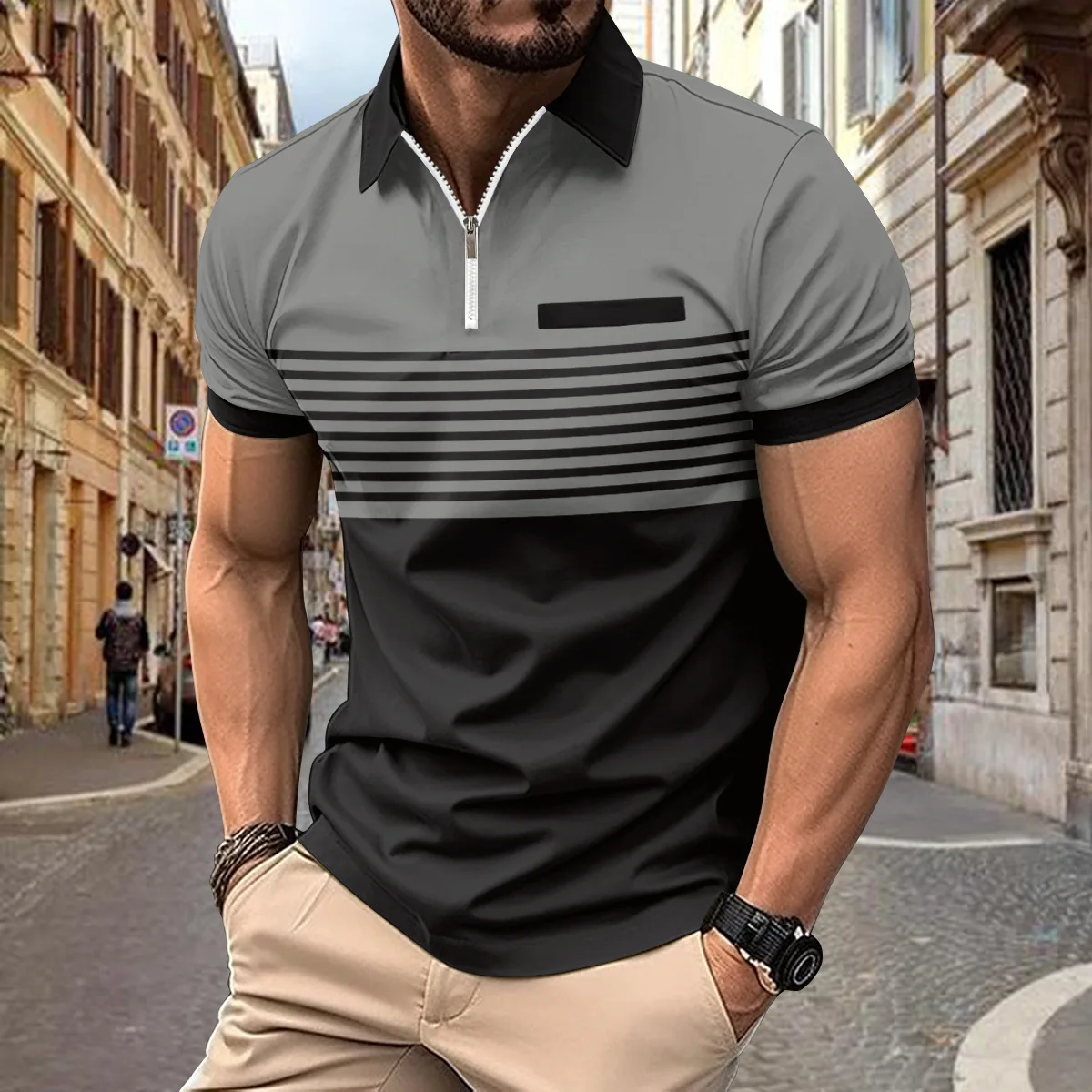 

New Men's Color Block Short Sleeve Golf Shirt with Chest Pocket - Perfect for Summer Daily Casual Wear