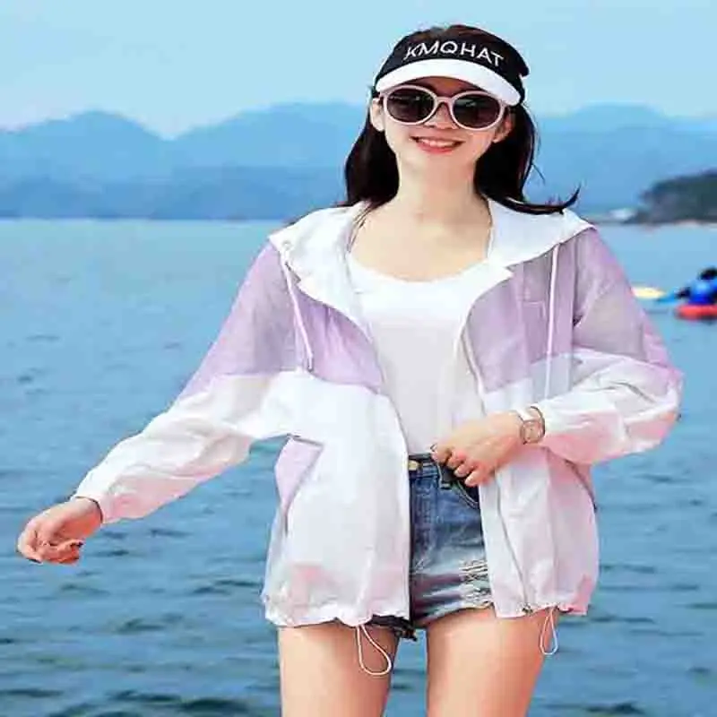 

Korean Loose Fitting Female Students Long Sleeved Sunscreen Clothing Jacket Women Students Summer Sunscreen Clothing Tops Coat