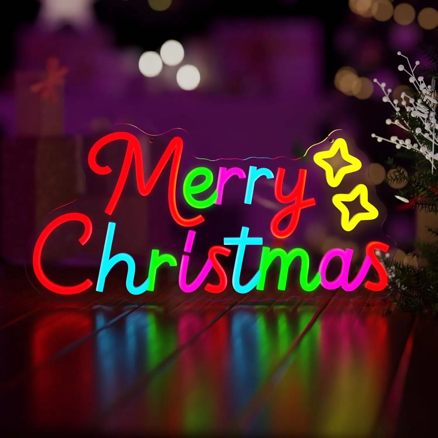 Merry Christmas Neon Sign Star LED Neon Light  Xmas Party Home Bedroom Game Room Bar Home Decor Christmas Gift USB Powered