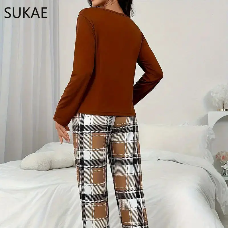 SUKAE HOT Spring Autumn Women Pajamas Set Long Sleeves Full Pants Pijama Milk Silk Sleepwear Leisure Loungewear Girls Nightwear