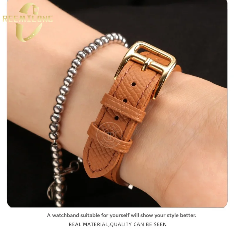 Cowhide lea/ther watch strap 14 16 18 20mm Universal waterproof soft black orange white gray quick change pin women\'s watchband