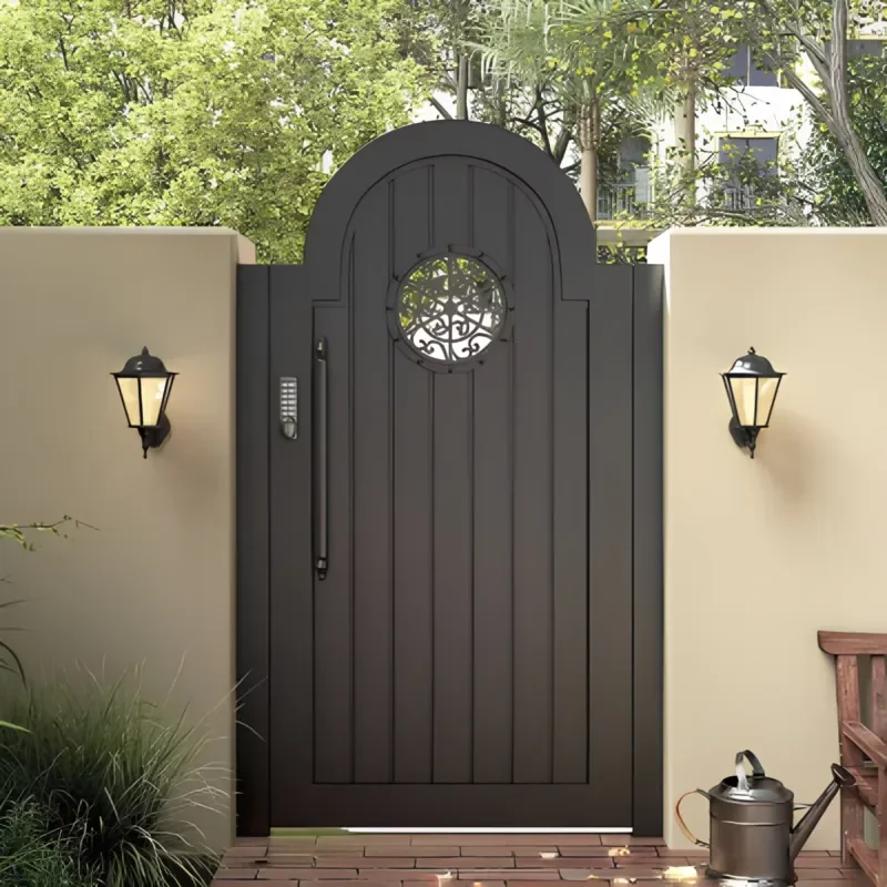 Manufacturer Customized Aluminum Alloy British Style Swing Fence Gate Wooden Grain Surface 2-Year Warranty for Courtyard