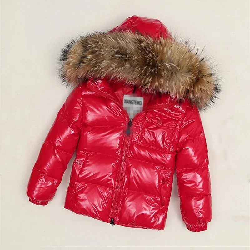 Winter boys' and girls' down jackets with real fur collar, thickened duck down, children's jackets