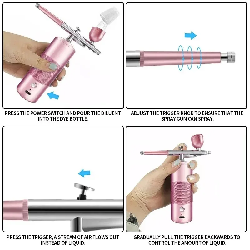 PISTOLA DE PULVERIZACIÓN para uñas, compresor portátil de esmalte de uñas, cepillo de aire, proceso de pintura de pasteles, arte de uñas