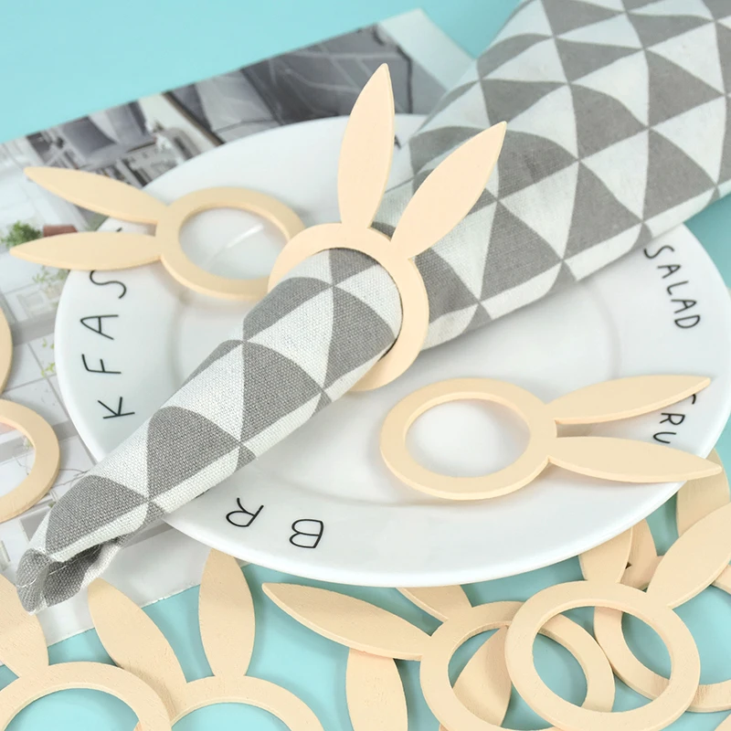 

10pcs Easter Napkin Ring Cute Bunny Napkin Rings Wooden Easter Rabbit Shape Napkin Rings For Dinners Easter Children's Parties