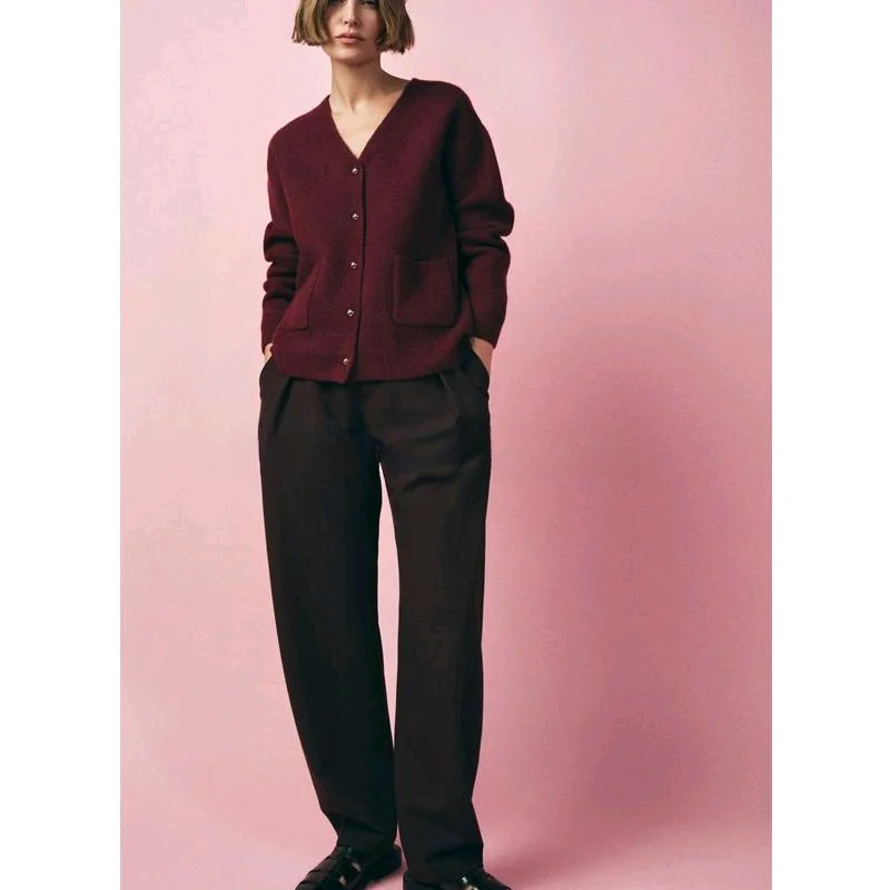 

Spring New Arrival Women's Lazy Sle Long Sve V-Ne Flat Knit Cardigan Outerwear Polyester Fiber Loose Fit Commute Sle
