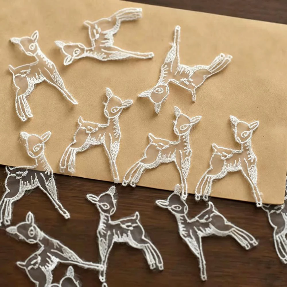 5 Stück weiße Spitzen-Aufnäher mit Hirschmotiv, niedliche Reh-Applikationen aus Spitze, DIY-Nähzubehör für Scrapbook-Dekoration, Weihnachtsdekoration – Detail 4