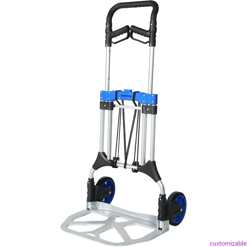 

Aluminum Heavy-Duty Folding Hand Truck by Leeyoung, 500 lb Capacity Cart with 8-Inch Wheels and 2 Bungee Cords Included
