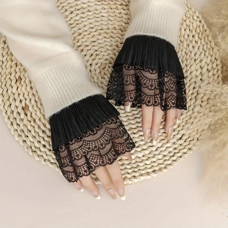 Decoration For Photo Nails Black Mesh Fake Flared Sleeves Ruffles Wristband Manicure Photography Background