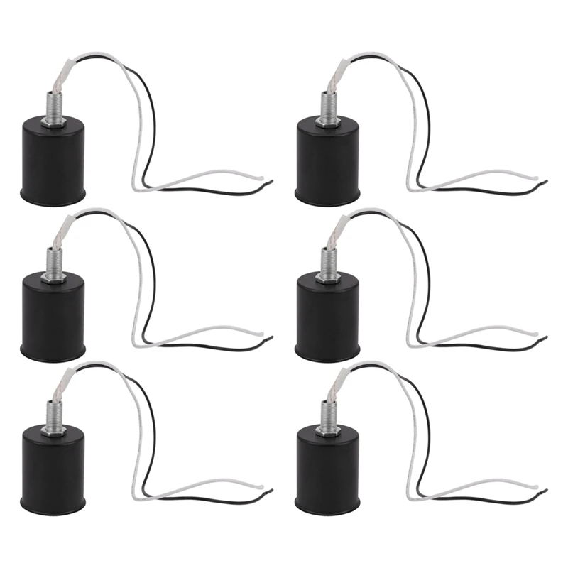 6X E27 Ceramic Screw Base Round LED Light Bulb Lamp Socket Holder Adapter Metal Lamp Holder With Wire Black Promotion