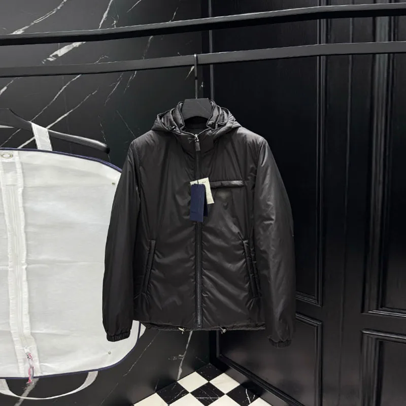 

2025 Winter New Faionable Detachable Hat Busin Sle Windproof Warm Thin down Jaet Men's Polyester Fiber Long Sve Z...