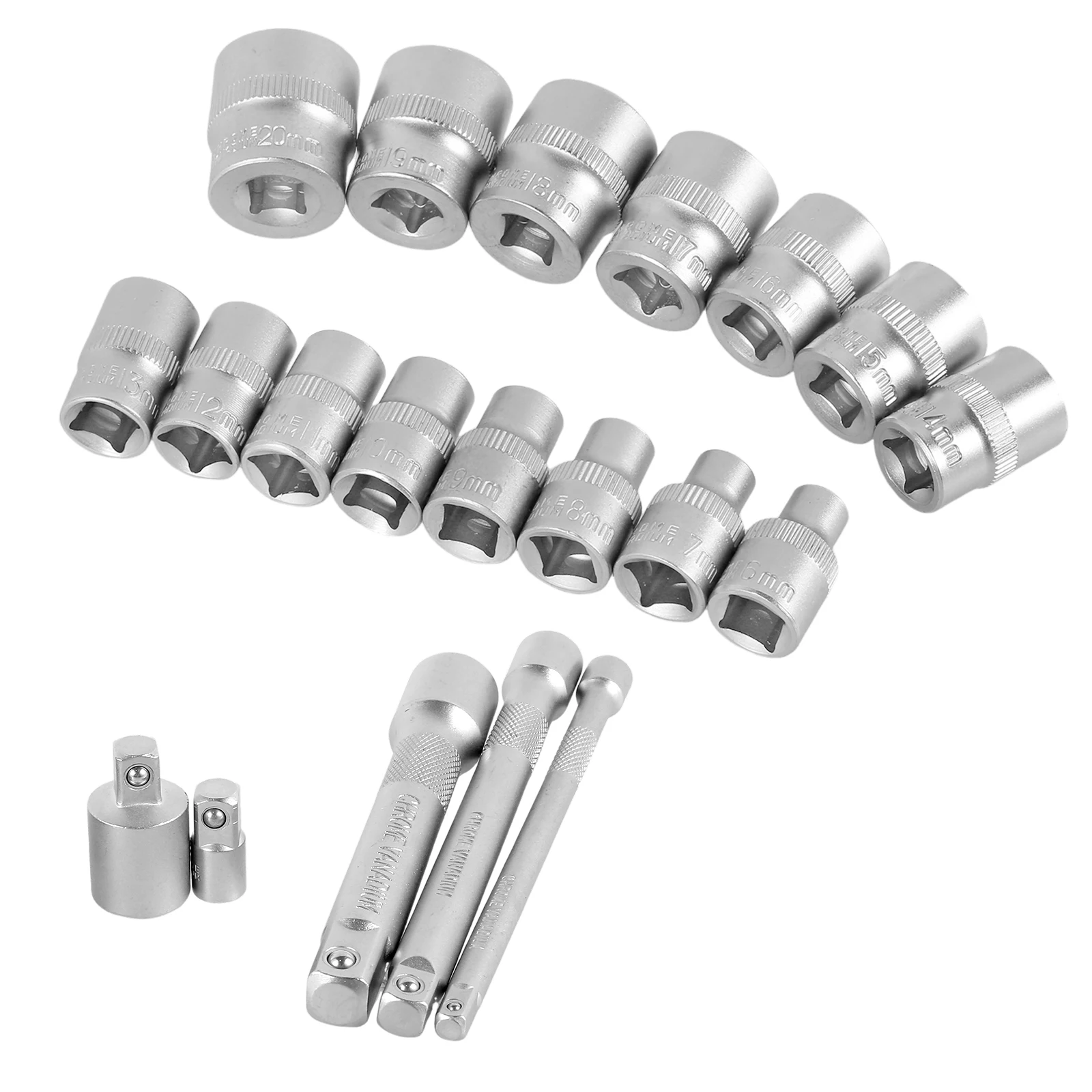 

20Pcs Hexagonal Socket Set Alloy Steel Socket Combination Set Portable 3/8inch Socket Tool with Adapter and Post Sturdy Impact