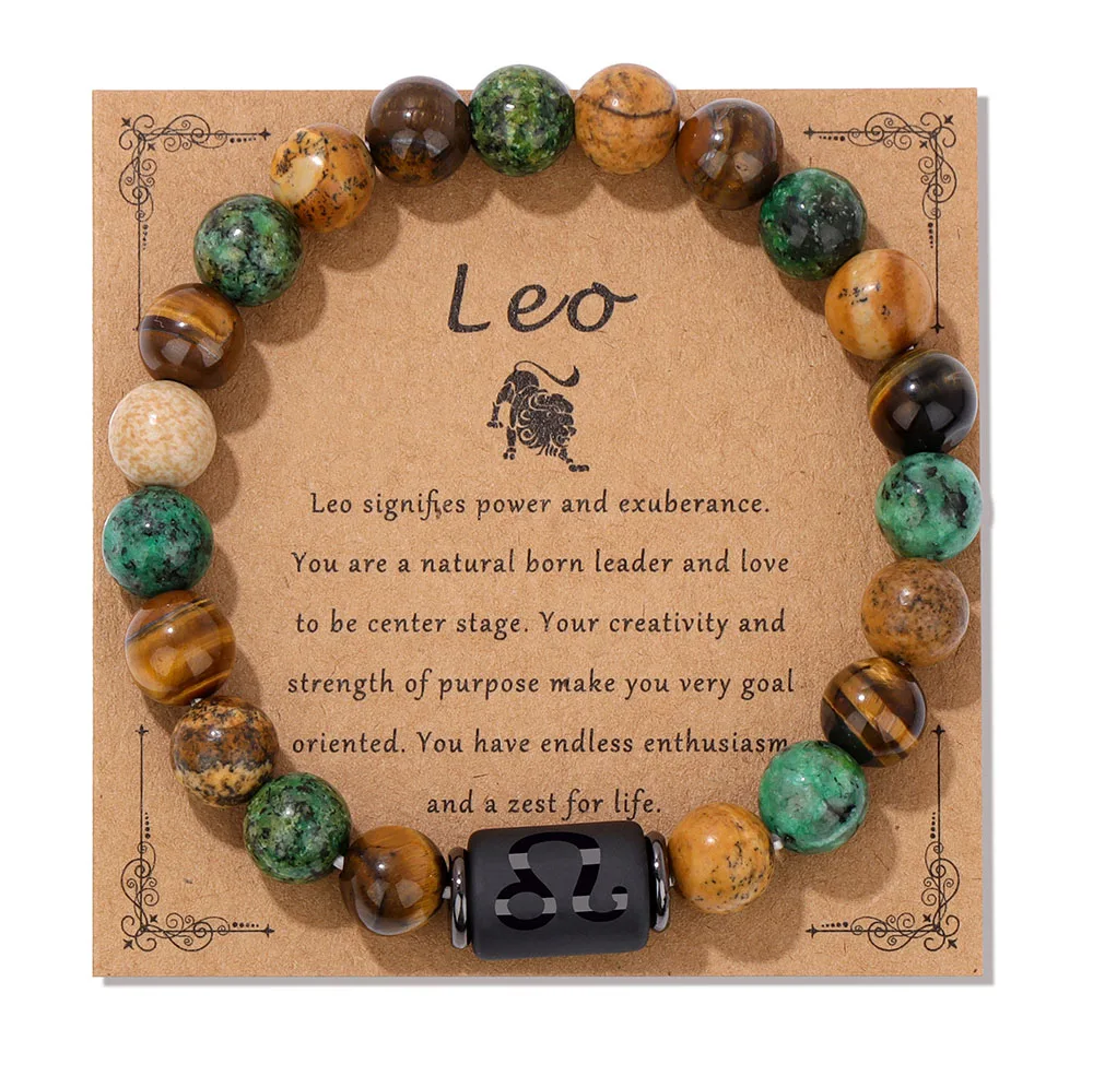 12 Zodiac Signs Constellation Charm Bracelets Men Women Tiger Eye Couple Bracelet Libra Virgo Leo Sagittarius Friendship Jewelry