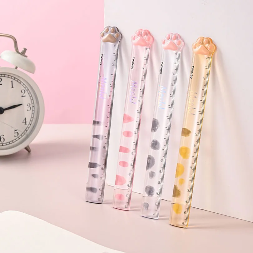 Линейка «кошачья лапа», милые офисные школьные аксессуары, кавайные канцелярские принадлежности, прозрачные канцелярские принадлежности, школьные принадлежности, 15 см, правила инструментов для рисования