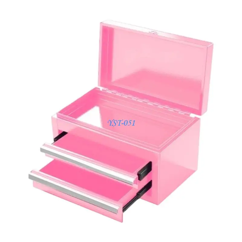 E15A Desktop Parts Organiser Case, Mini Metal Box with 2-Layer Drawers and Hinged Top for Craft Supply and Repair Area Sorting