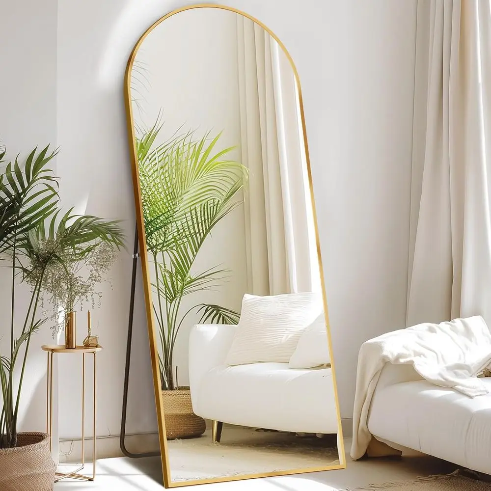 

Arched Full Length Mirror with Stand for Home Decor, Shatter-Resistant, Gold-Toned Frame