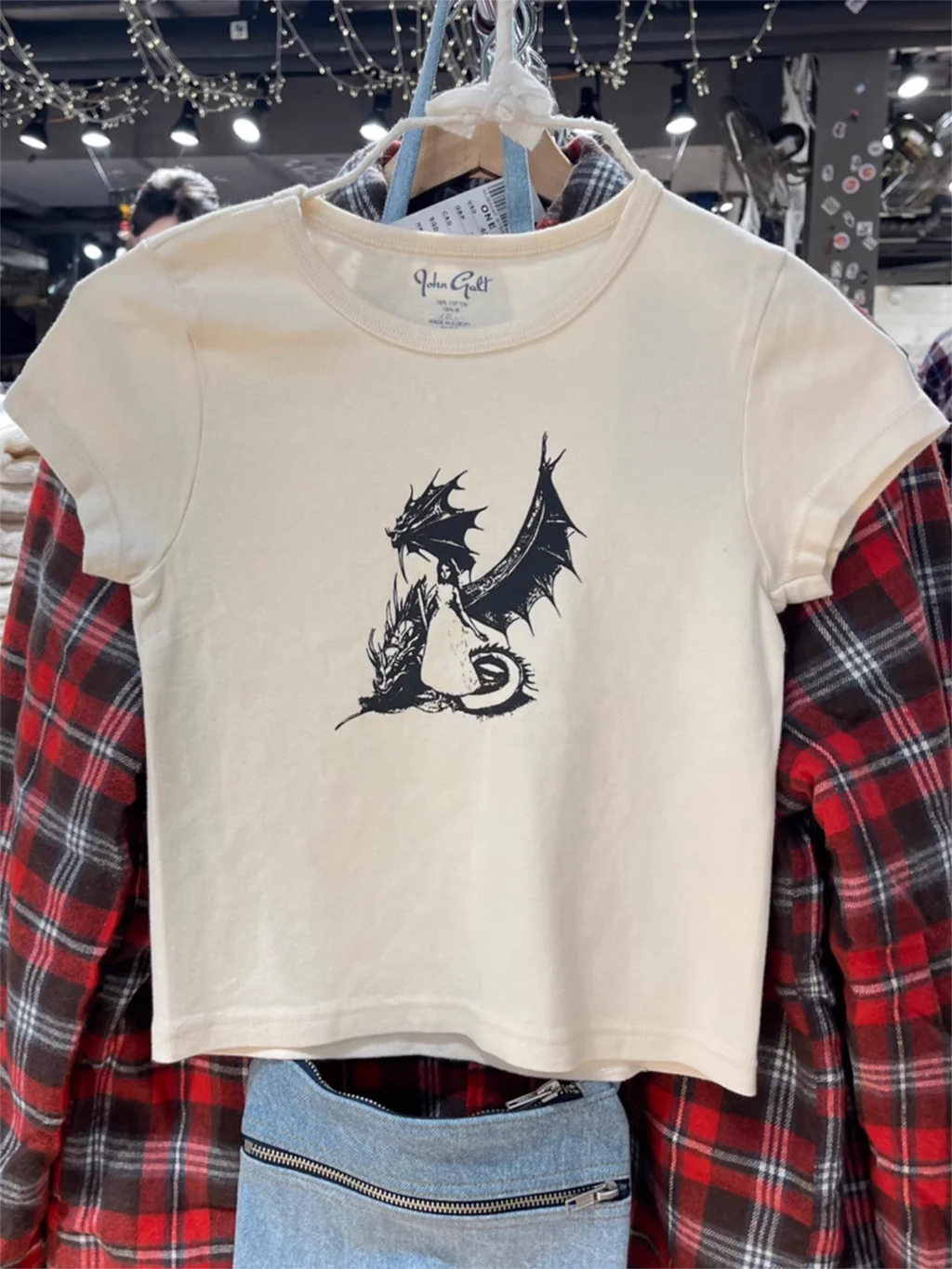 Girl And Dragon Print Slim Crop Top for Woman Clothes O-neck Short Sleeve Cotton Tee Shirt Summer Vintage Harajuku Y2k Tops Chic