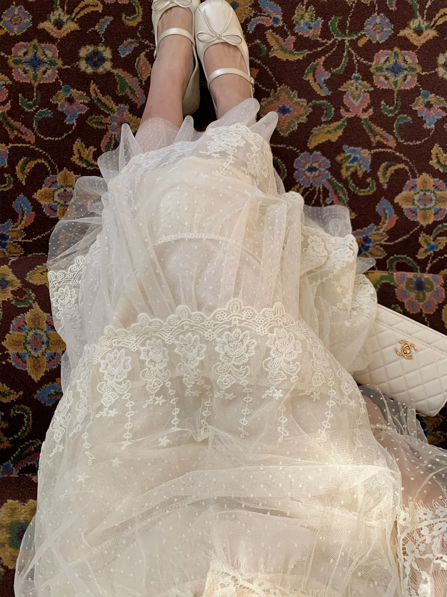 

Юбка OKJJ с объемной вышивкой и кружевом, женская, А-силуэт, с завышенной талией, многоярусная, длинная, визуально стройнящая, в стиле феи, длиной макси