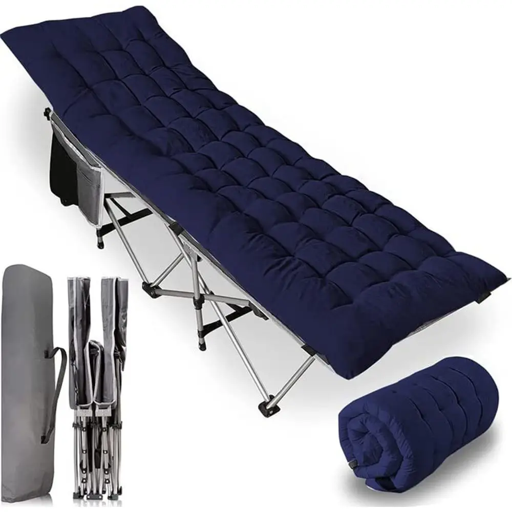 

Lightweight Folding Camping Cot With Cushion Large Pocket Portable Sleeping Bed For Adults Kids Outdoor Travel Home Use
