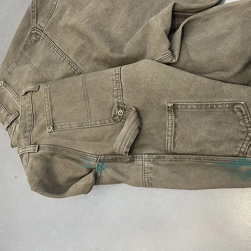 الثقيلة النسيج قماش رش الحبر سانت البضائع السراويل الرجال النساء شارع العليا خمر الكاكي التالفة قطع التصحيح الربط بنطلون