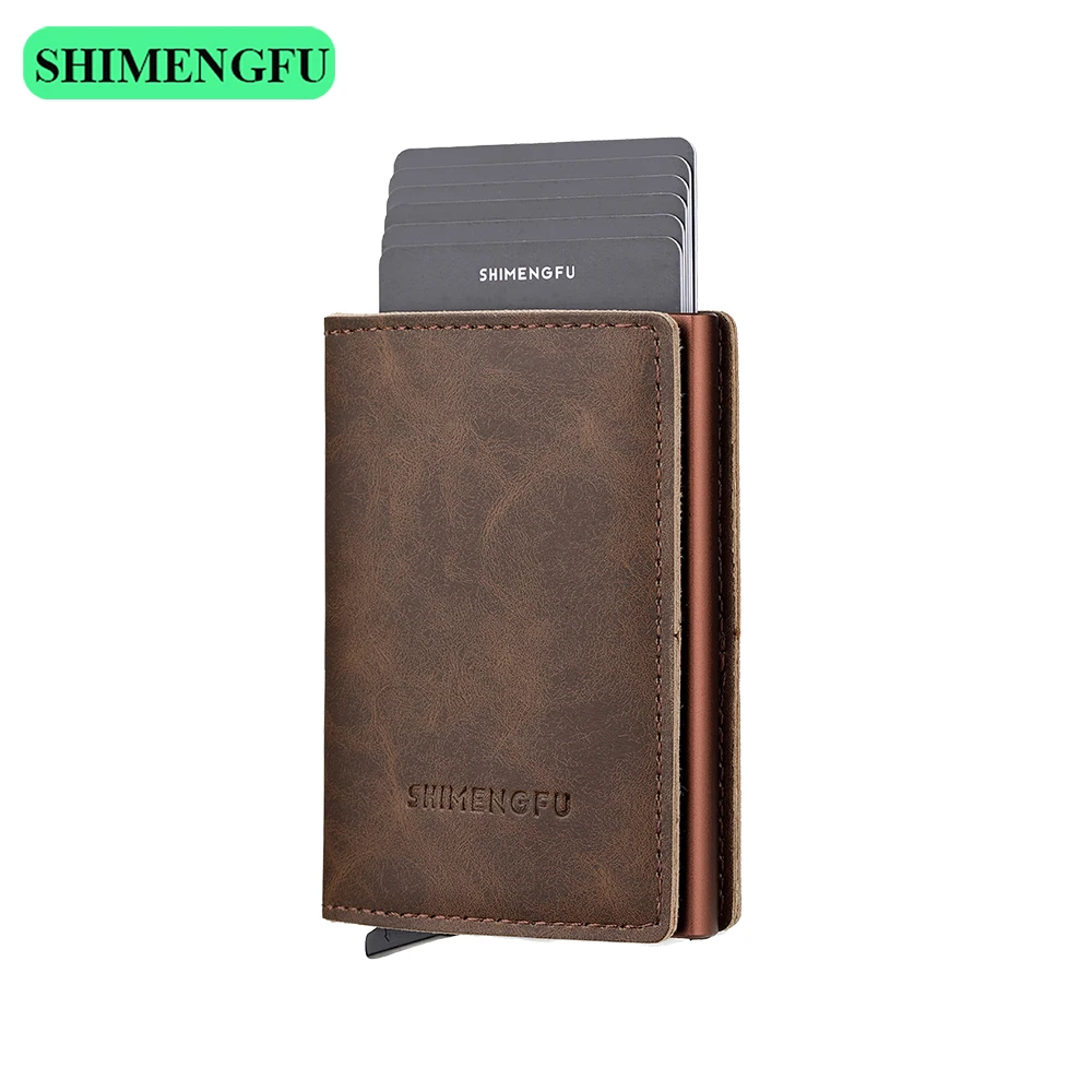 

Metal Credit Card Holder Wallet Men Women RFID Aluminium Bank Cardholder Case Carteras Para Mujer Leather Wallet with Money Clip