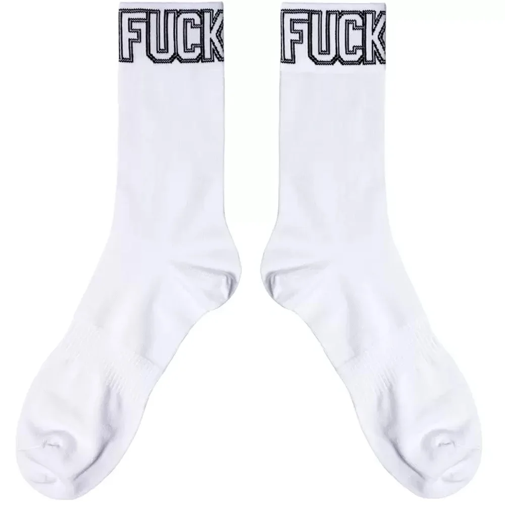 

Men's Black and White Long Tall Tube Thin FU Sexy Lycra Fiber Sports Fitness Four Seasons Cotton Socks