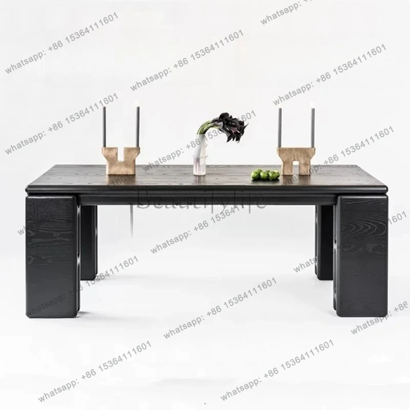 

Light luxury creative groove household solid wood dining table negotiation desk medieval restaurant meeting table