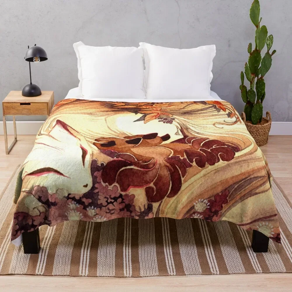 

Ninetailed Kitsune Fox with Kits Throw Blanket blankets and throws Sofa Quilt blankets ands Decorative Beds Blankets