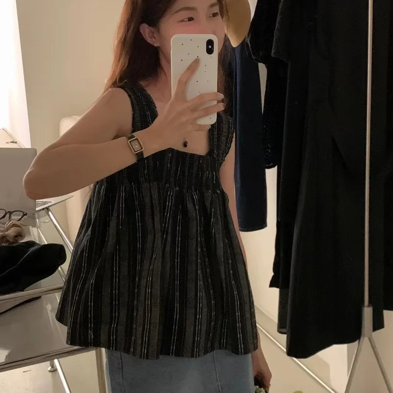 Camisole Women Preppy Style Lovely Vintage Baggy Ladies Sleeveless Simple College Dating Harajuku Holiday Sweet Basic Y2k Tops