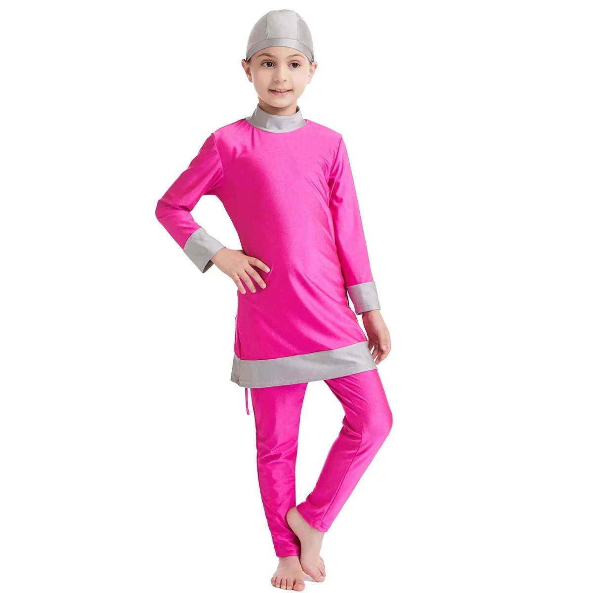 3 pezzi Ragazze Costumi da bagno musulmani Costumi da bagno lunghi per bambini Bambini islamici Arabo Islam Abbigliamento da spiaggia Costumi da bagno per bambini Burkini Pantaloni da surf
