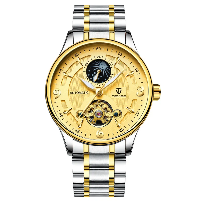 WebsiteSwitzerlandTeviseWatch para hombre, reloj mecánico Popular de fase lunar, Tourbillon, resistente al agua