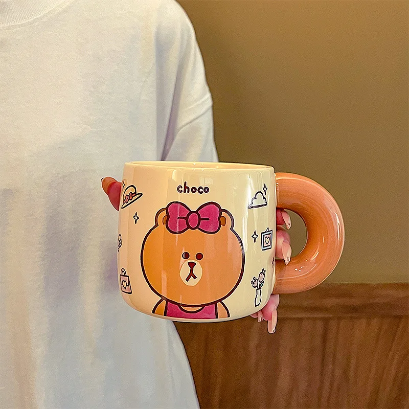 Kawaii Copo De Café De Cerâmica, Bonito Dos Desenhos Animados, Urso Marrom, Cony Choco, Linha Amigos, Periferia Adorável, Copo De Água, Presentes, 480ml