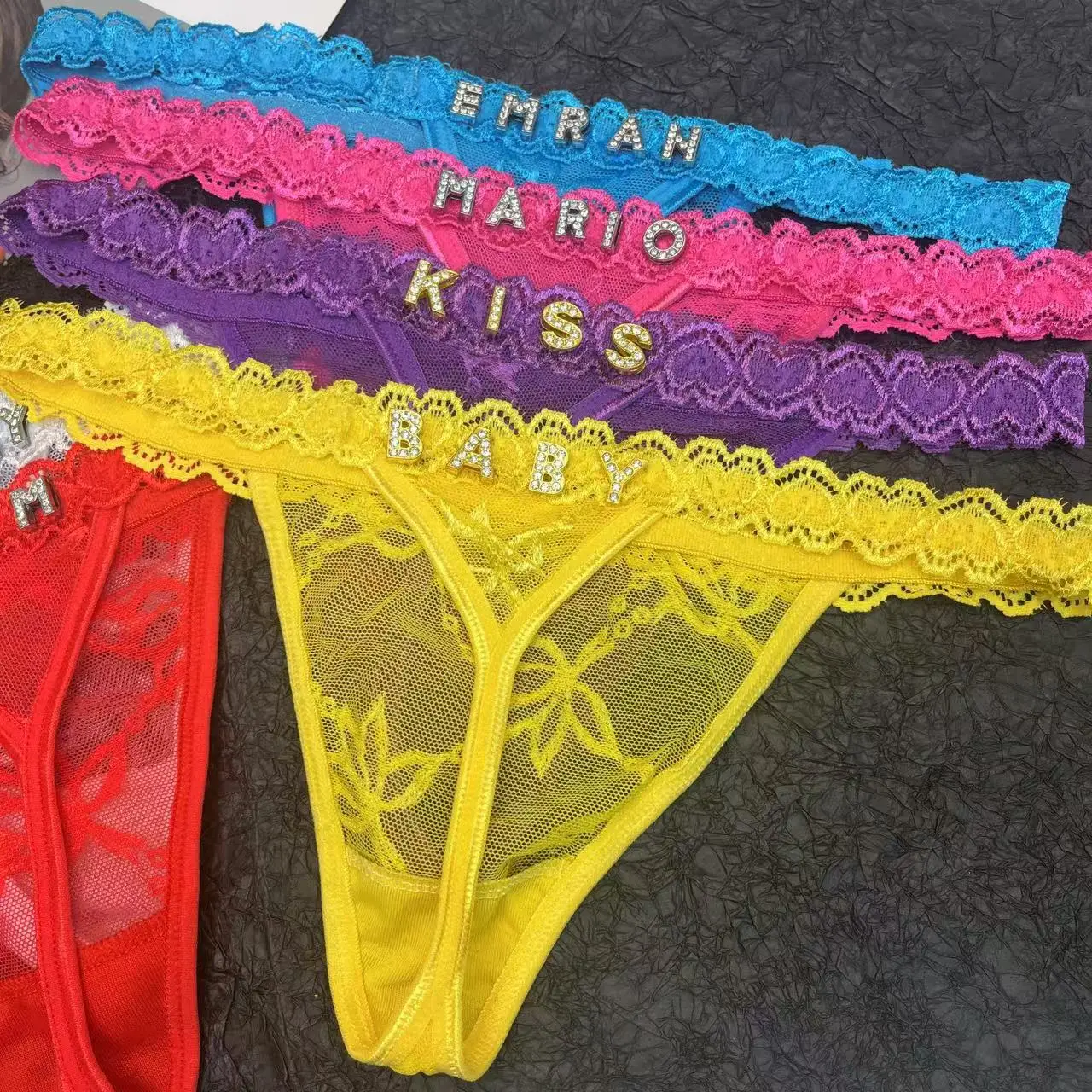 Custom Thong Personalized Tanga Name Crystal Letter Women Sexy Lace Bikini G-String Panties Panty Girl Birthday Christmas Gift