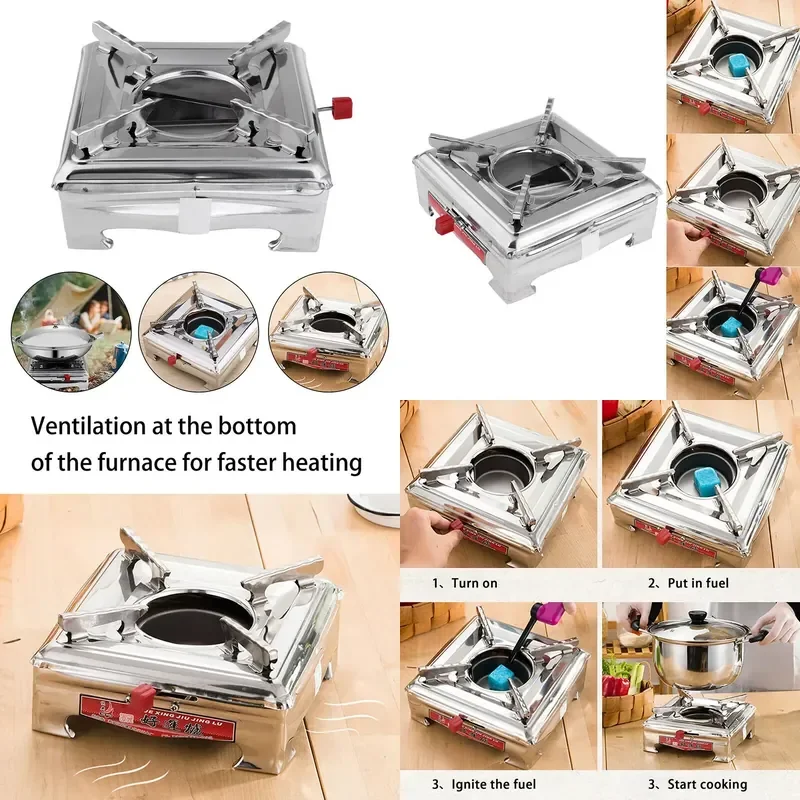 Stainless Steel Camping Alcohol Stove Solid Liquid Spirit Burner Outdoor Hiking Cooker Portable Windproof Heating Tool